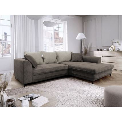 L-förmiges, klappbares Eck-Polstersofa LAGOA rechts taupe/grau