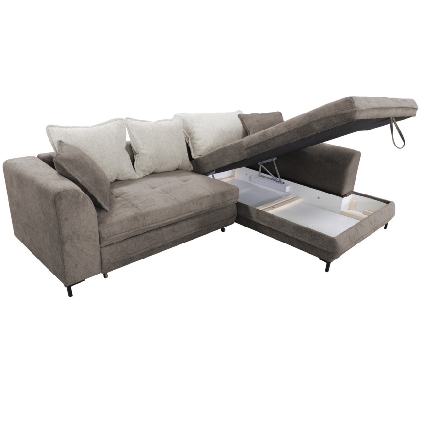 L-förmiges, klappbares Eck-Polstersofa LAGOA rechts taupe/grau