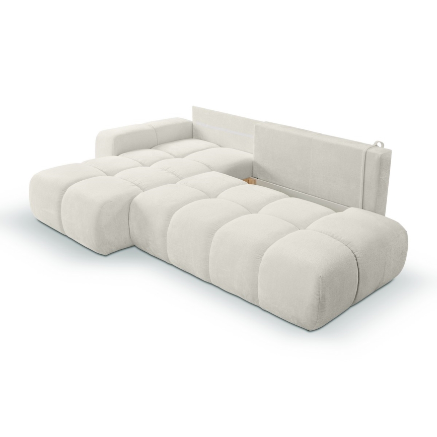 L-förmiges, klappbares Eck-Polstersofa mit Stauraum ALMADA links beige