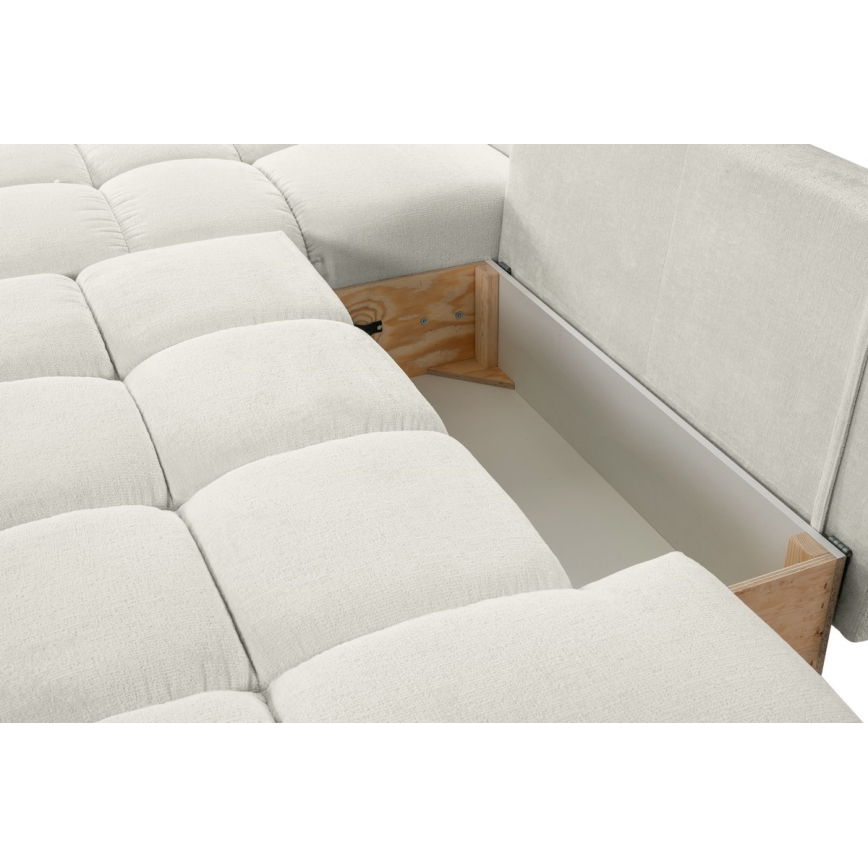 L-förmiges, klappbares Eck-Polstersofa mit Stauraum ALMADA links beige