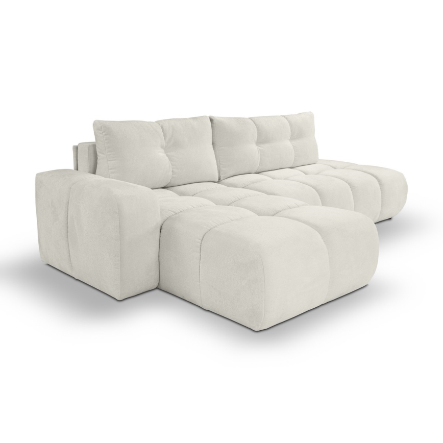 L-förmiges, klappbares Eck-Polstersofa mit Stauraum ALMADA links beige