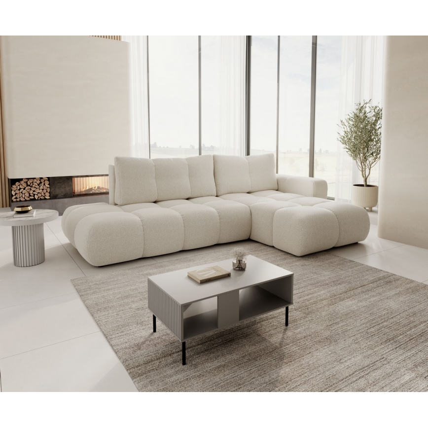 L-förmiges, klappbares Eck-Polstersofa mit Stauraum ALMADA links hellbeige