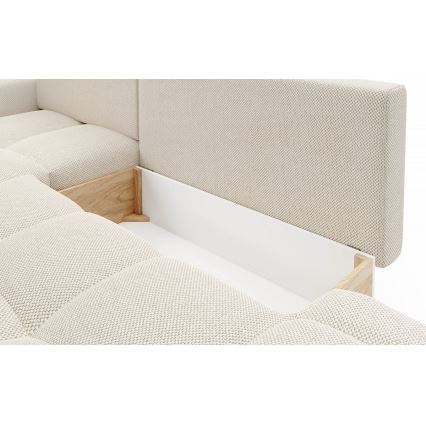 L-förmiges, klappbares Eck-Polstersofa mit Stauraum ALMADA links hellbeige
