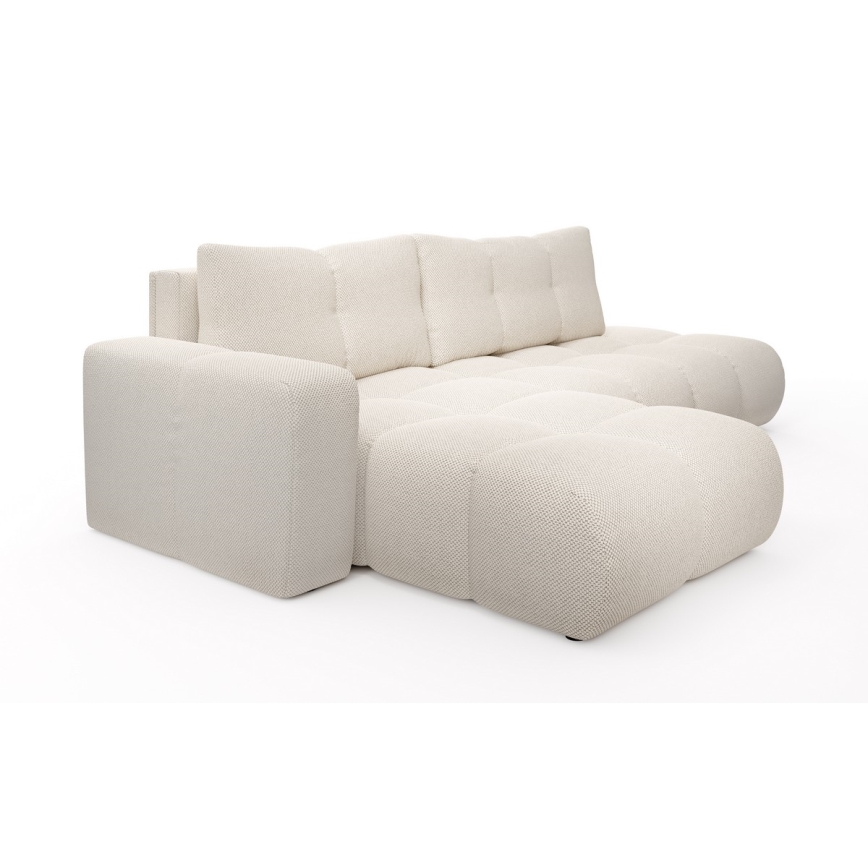 L-förmiges, klappbares Eck-Polstersofa mit Stauraum ALMADA links hellbeige