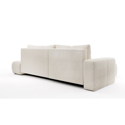 L-förmiges, klappbares Eck-Polstersofa mit Stauraum ALMADA links hellbeige