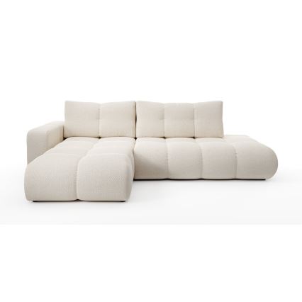 L-förmiges, klappbares Eck-Polstersofa mit Stauraum ALMADA links hellbeige