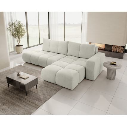 L-förmiges, klappbares Eck-Polstersofa mit Stauraum ALMADA rechts beige