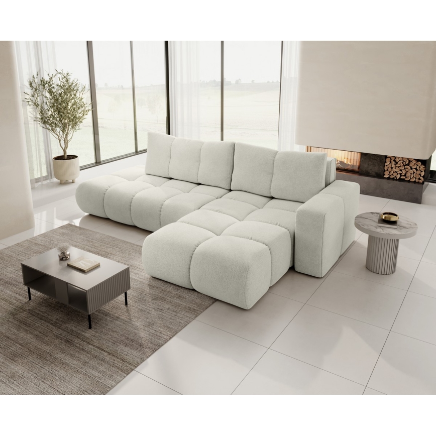 L-förmiges, klappbares Eck-Polstersofa mit Stauraum ALMADA rechts beige