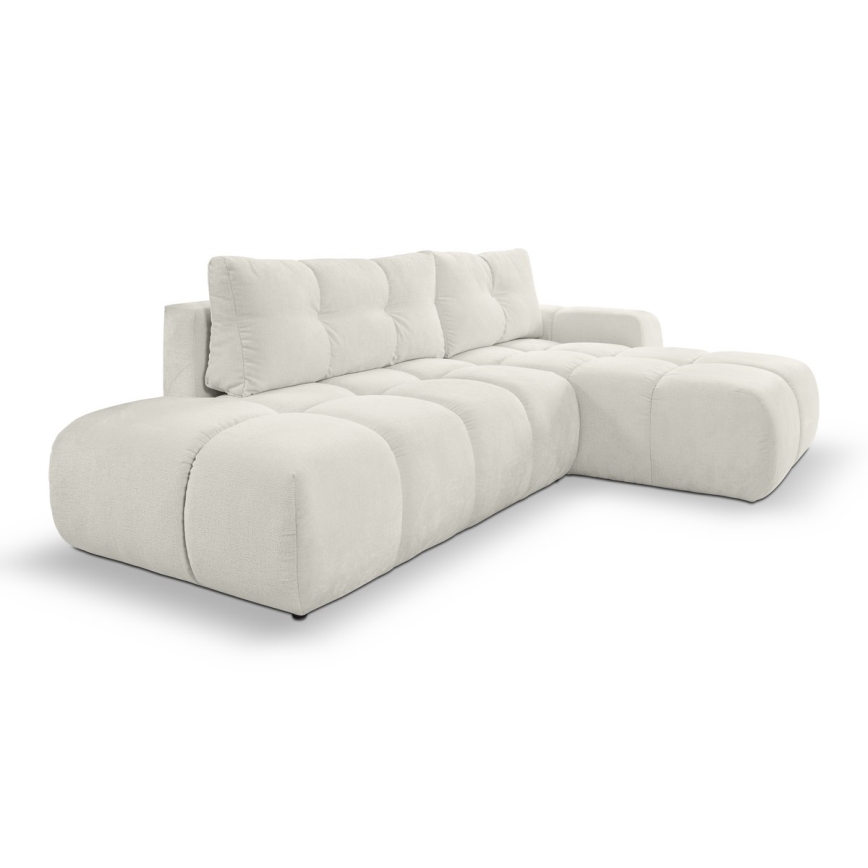 L-förmiges, klappbares Eck-Polstersofa mit Stauraum ALMADA rechts beige