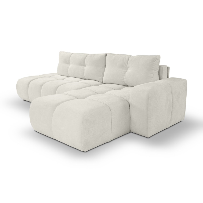 L-förmiges, klappbares Eck-Polstersofa mit Stauraum ALMADA rechts beige