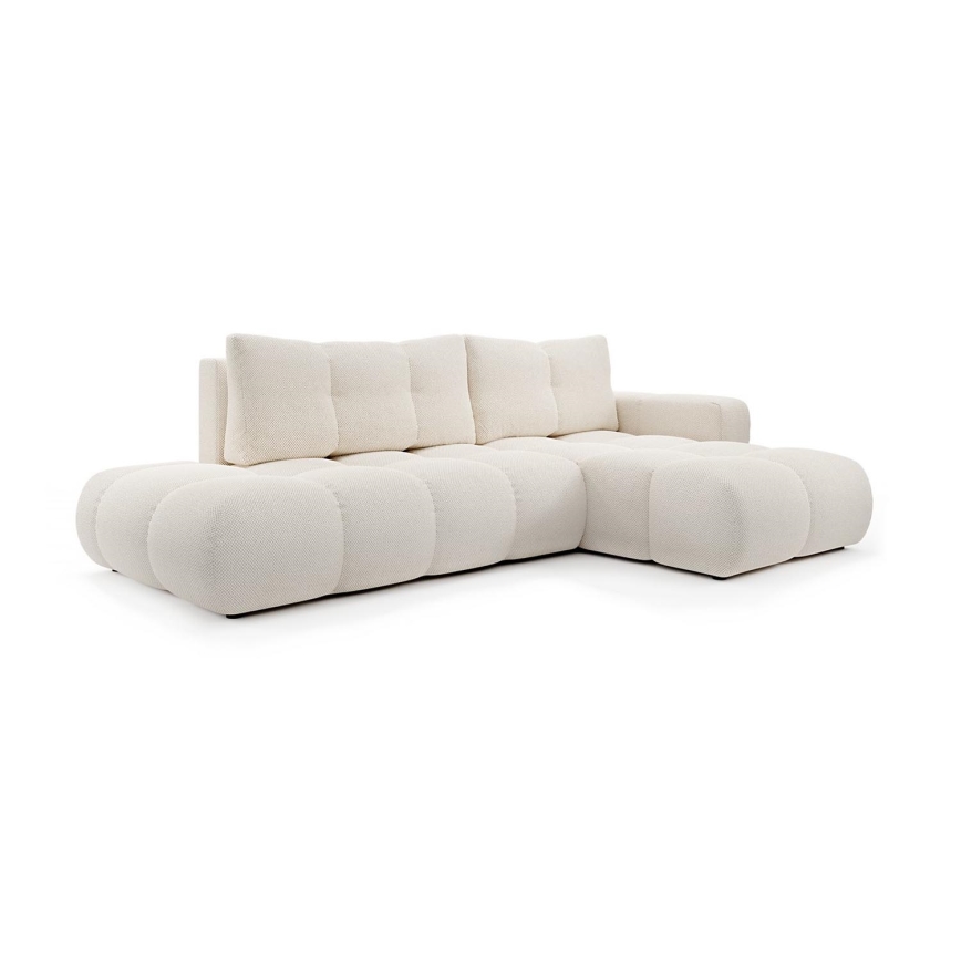 L-förmiges, klappbares Eck-Polstersofa mit Stauraum ALMADA rechts hellbeige