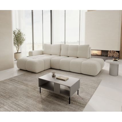 L-förmiges, klappbares Eck-Polstersofa mit Stauraum ALMADA rechts hellbeige
