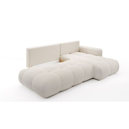 L-förmiges, klappbares Eck-Polstersofa mit Stauraum ALMADA rechts hellbeige
