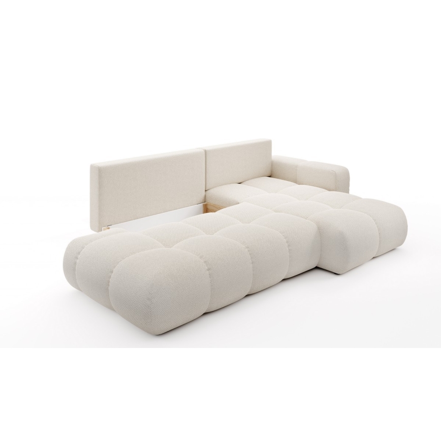 L-förmiges, klappbares Eck-Polstersofa mit Stauraum ALMADA rechts hellbeige