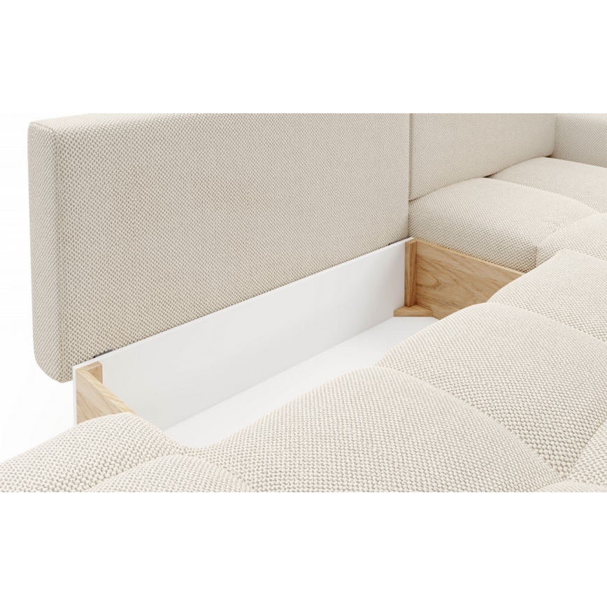 L-förmiges, klappbares Eck-Polstersofa mit Stauraum ALMADA rechts hellbeige