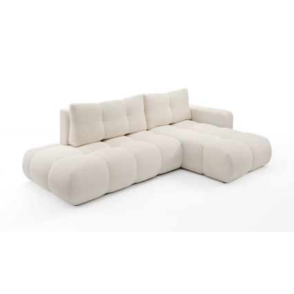 L-förmiges, klappbares Eck-Polstersofa mit Stauraum ALMADA rechts hellbeige