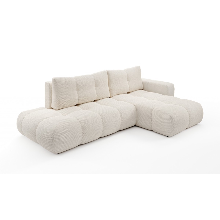 L-förmiges, klappbares Eck-Polstersofa mit Stauraum ALMADA rechts hellbeige