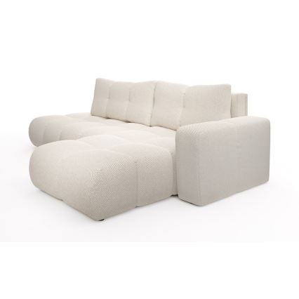 L-förmiges, klappbares Eck-Polstersofa mit Stauraum ALMADA rechts hellbeige