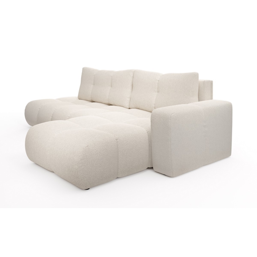 L-förmiges, klappbares Eck-Polstersofa mit Stauraum ALMADA rechts hellbeige