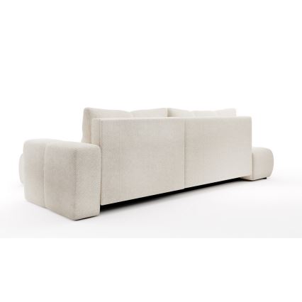 L-förmiges, klappbares Eck-Polstersofa mit Stauraum ALMADA rechts hellbeige