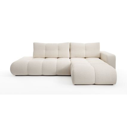L-förmiges, klappbares Eck-Polstersofa mit Stauraum ALMADA rechts hellbeige