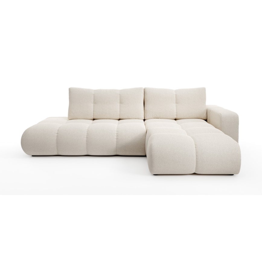 L-förmiges, klappbares Eck-Polstersofa mit Stauraum ALMADA rechts hellbeige
