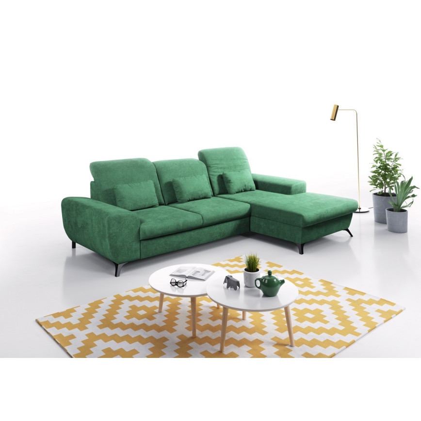 L-förmiges, klappbares Eck-Polstersofa mit Stauraum ALTA rechts grün