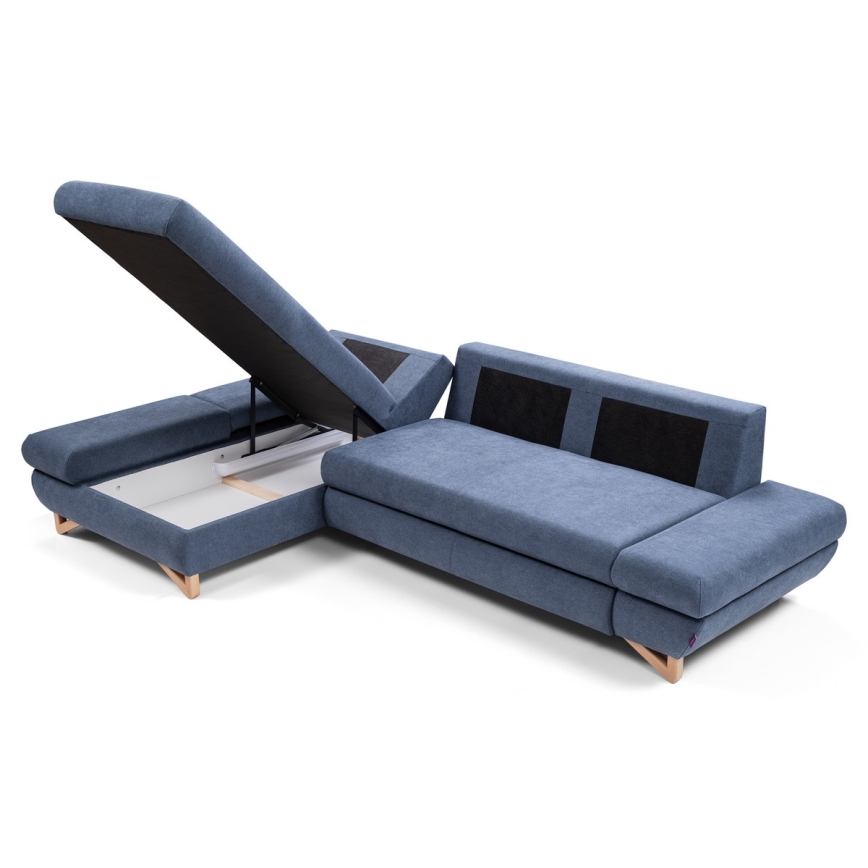 L-förmiges, klappbares Eck-Polstersofa mit Stauraum AVESTA links blau