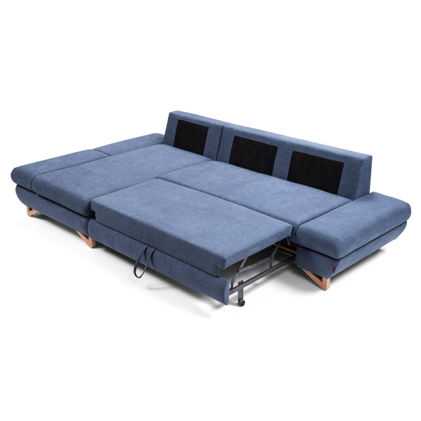 L-förmiges, klappbares Eck-Polstersofa mit Stauraum AVESTA links blau