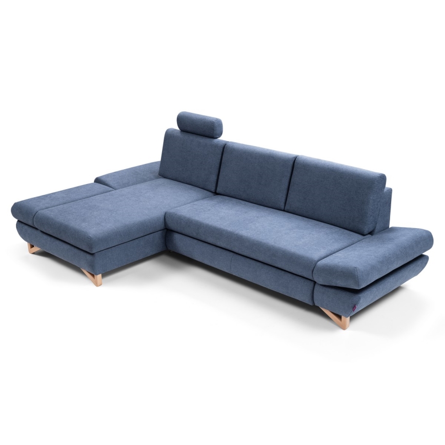 L-förmiges, klappbares Eck-Polstersofa mit Stauraum AVESTA links blau