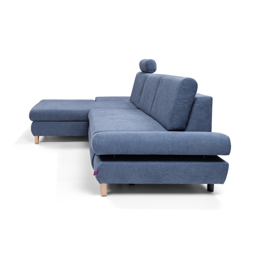 L-förmiges, klappbares Eck-Polstersofa mit Stauraum AVESTA links blau