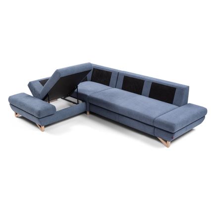 L-förmiges, klappbares Eck-Polstersofa mit Stauraum AVESTA links blau