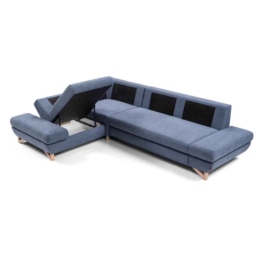 L-förmiges, klappbares Eck-Polstersofa mit Stauraum AVESTA links blau