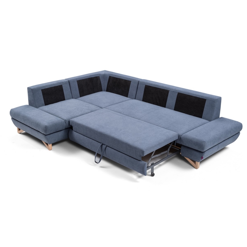 L-förmiges, klappbares Eck-Polstersofa mit Stauraum AVESTA links blau