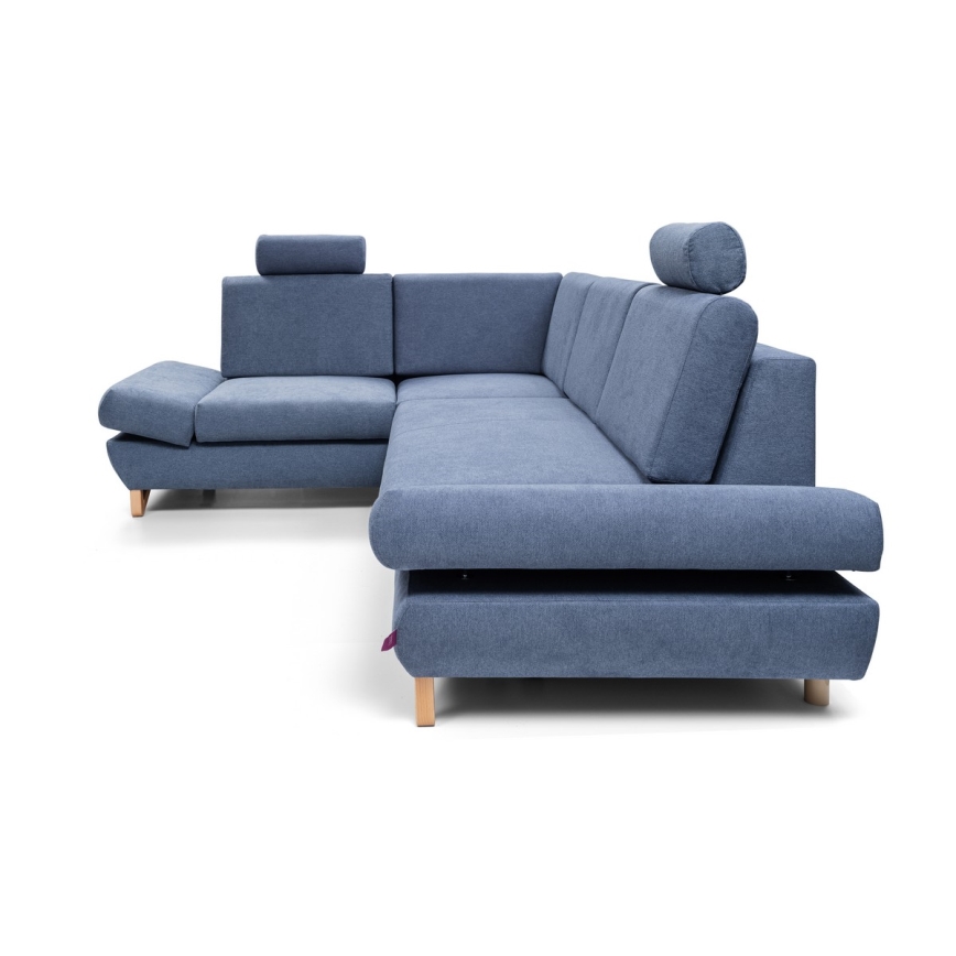 L-förmiges, klappbares Eck-Polstersofa mit Stauraum AVESTA links blau