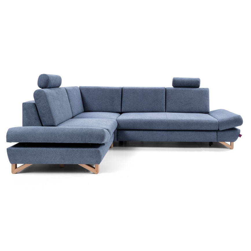 L-förmiges, klappbares Eck-Polstersofa mit Stauraum AVESTA links blau