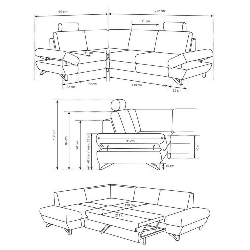 L-förmiges, klappbares Eck-Polstersofa mit Stauraum AVESTA links blau