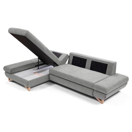 L-förmiges, klappbares Eck-Polstersofa mit Stauraum AVESTA links grau
