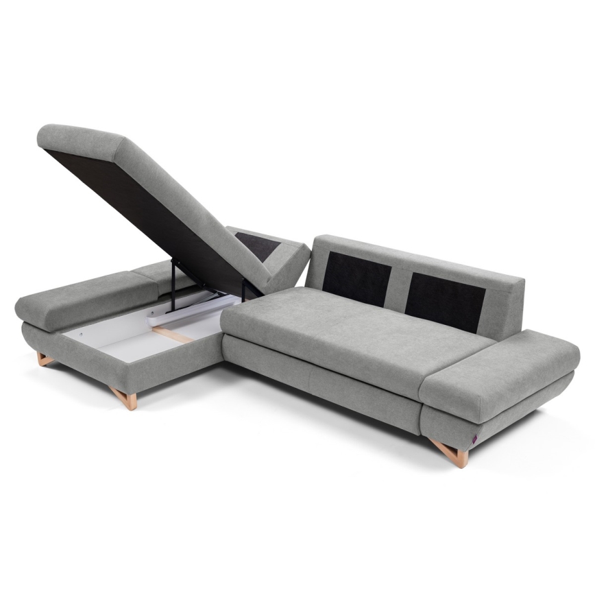 L-förmiges, klappbares Eck-Polstersofa mit Stauraum AVESTA links grau