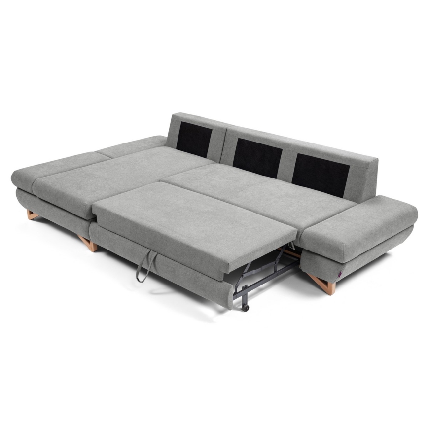 L-förmiges, klappbares Eck-Polstersofa mit Stauraum AVESTA links grau