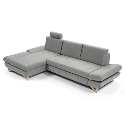 L-förmiges, klappbares Eck-Polstersofa mit Stauraum AVESTA links grau