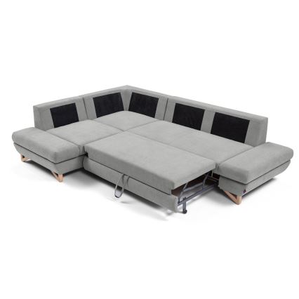 L-förmiges, klappbares Eck-Polstersofa mit Stauraum AVESTA links grau