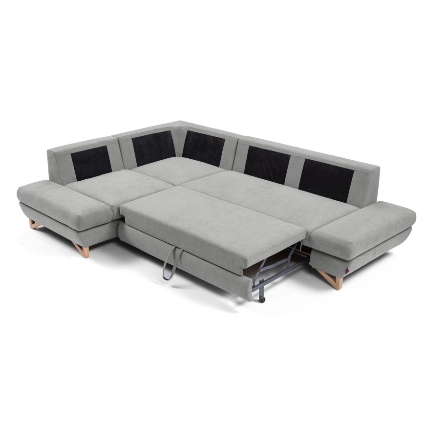 L-förmiges, klappbares Eck-Polstersofa mit Stauraum AVESTA links grau