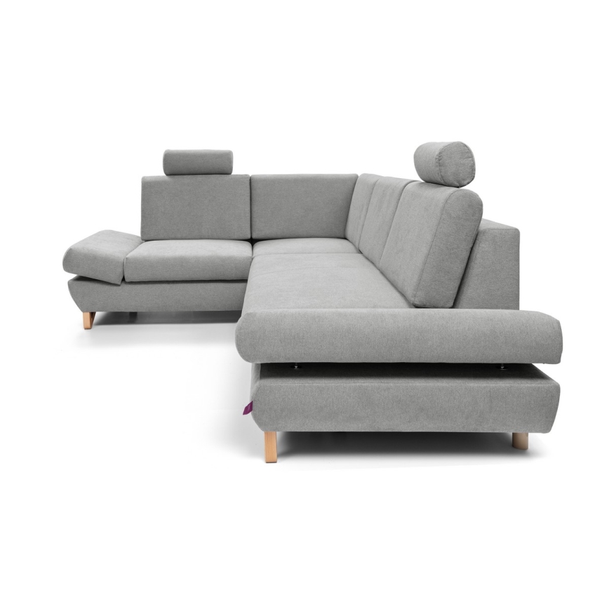L-förmiges, klappbares Eck-Polstersofa mit Stauraum AVESTA links grau