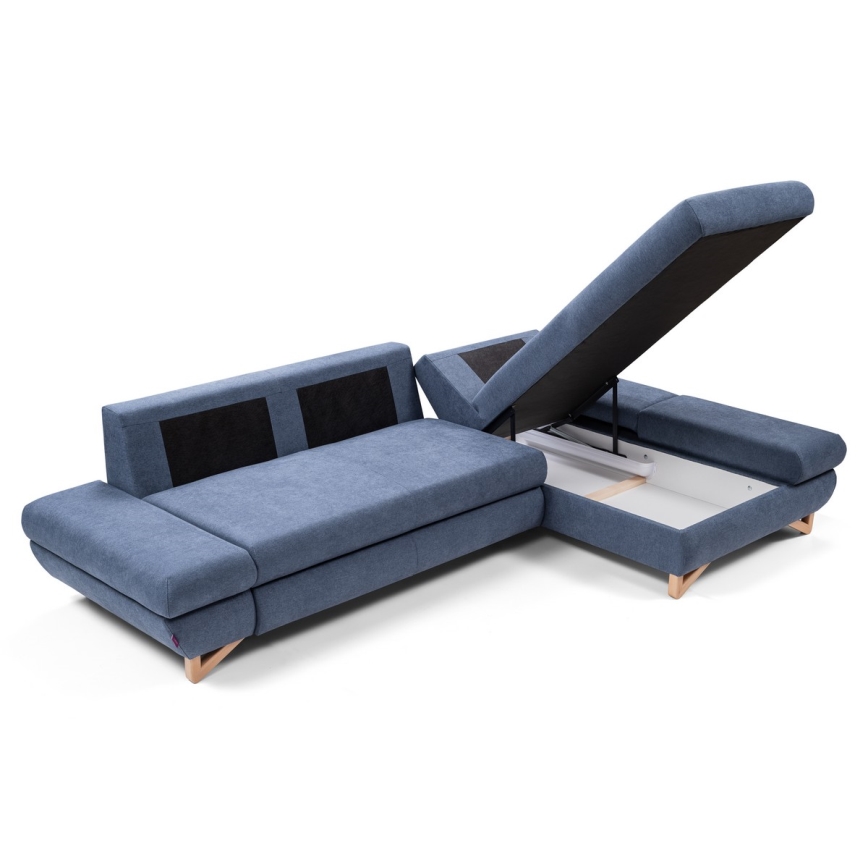 L-förmiges, klappbares Eck-Polstersofa mit Stauraum AVESTA rechts blau