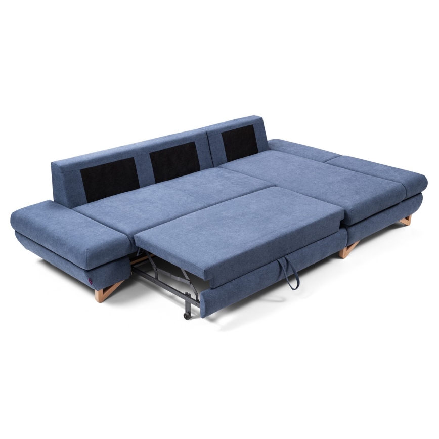 L-förmiges, klappbares Eck-Polstersofa mit Stauraum AVESTA rechts blau
