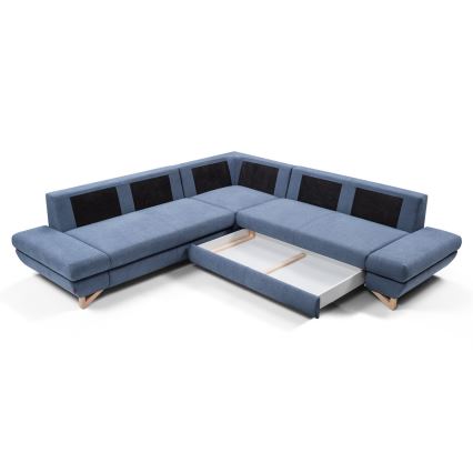 L-förmiges, klappbares Eck-Polstersofa mit Stauraum AVESTA rechts blau