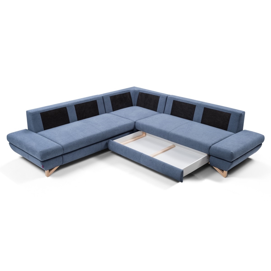 L-förmiges, klappbares Eck-Polstersofa mit Stauraum AVESTA rechts blau