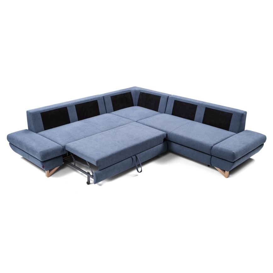 L-förmiges, klappbares Eck-Polstersofa mit Stauraum AVESTA rechts blau