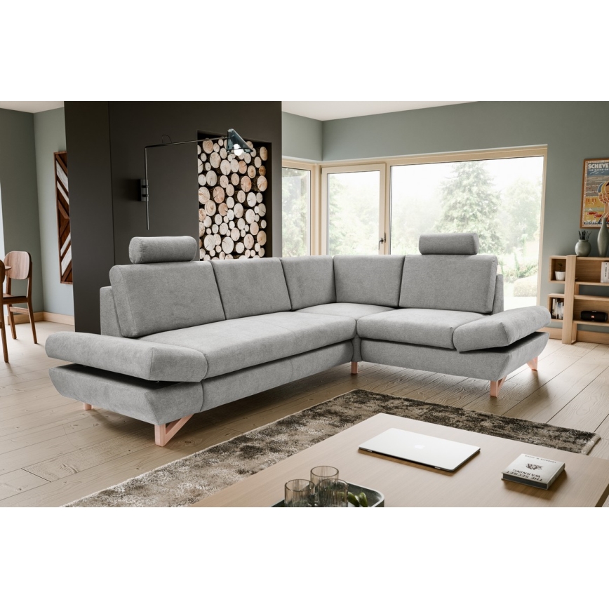 L-förmiges, klappbares Eck-Polstersofa mit Stauraum AVESTA rechts grau